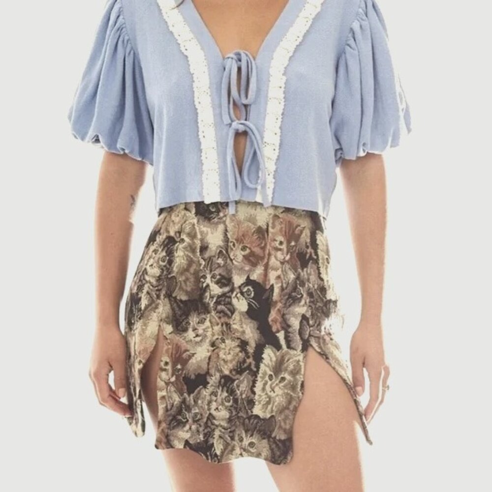 Cat Ink Stain Mini Skirt - M